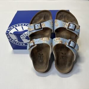 BIRKIS By Birkenstock Michele Slide Sandals Blue Floral Size Womens EU 37 L6 M4
